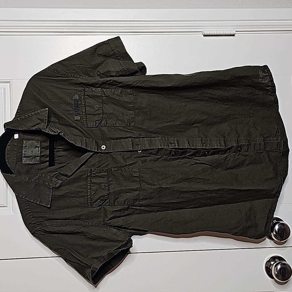 Army Green Men's Casual Guess Button-up Shirt